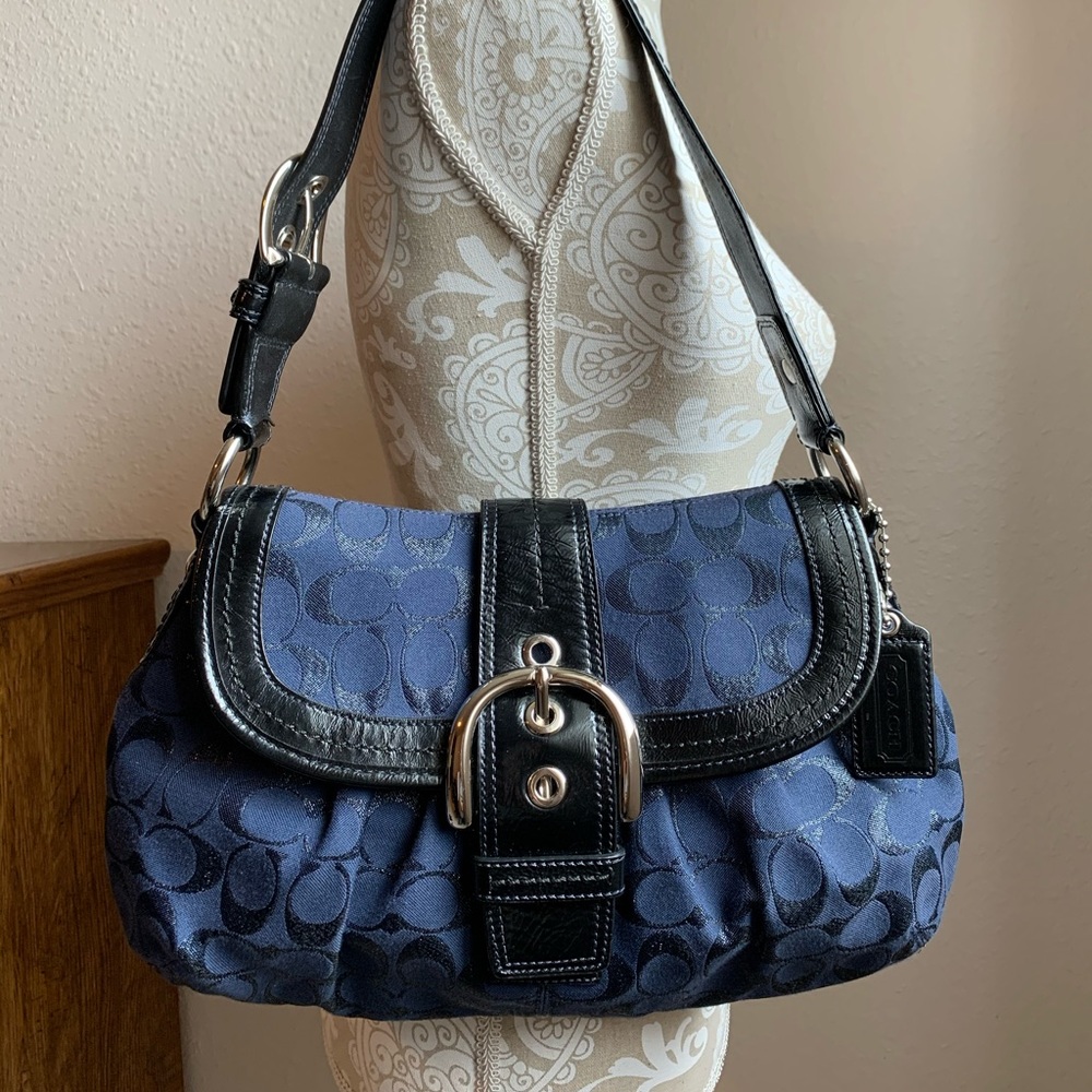 COACH F16046 Signature Navy Jacquard  Bag
